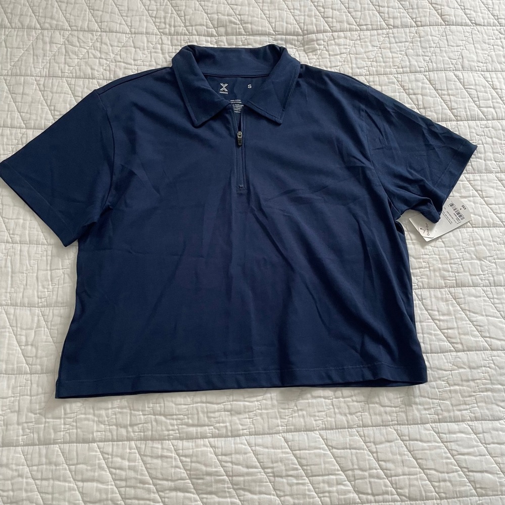 Xersion Womens Quick-Dri Quarter Zip Polo Shirt Navy Blue Cotton Small NWT